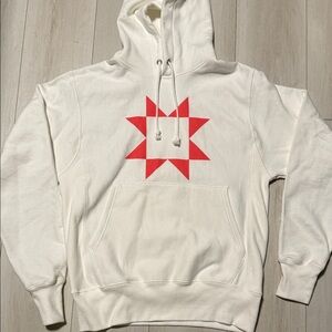 Champion White Hoodie with Red Star Design Size Small